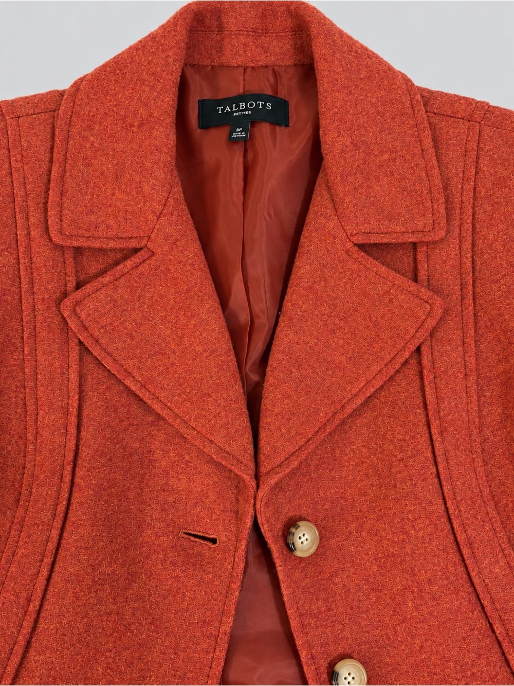 Talbots Petites 8P Rust Orange Wool Blend Blazer Academia Preppy - Picture 5 of 10